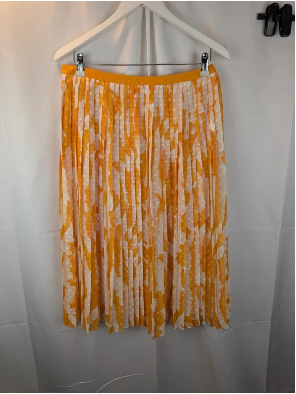 Jil Sander Navy Pleated Orange & White Skirt Size M (40) In EUC